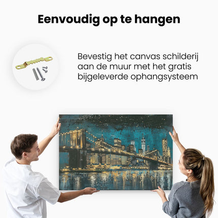 Canvas schilderij ophangen Brooklyn Bridge 's Nachts