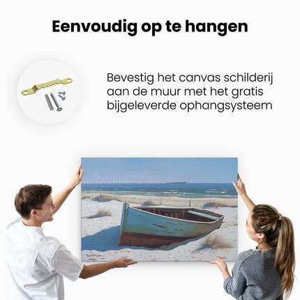 Canvas schilderij ophangen Boot in het Zand