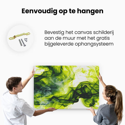 Canvas schilderij ophangen Groene en Zwarte Rook op een Witte Achtergrond