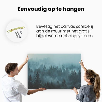 Canvas schilderij ophangen Mistig Bos