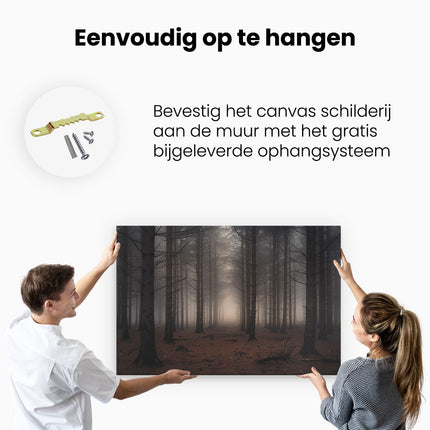 Canvas schilderij ophangen Donker en Mistig Bos