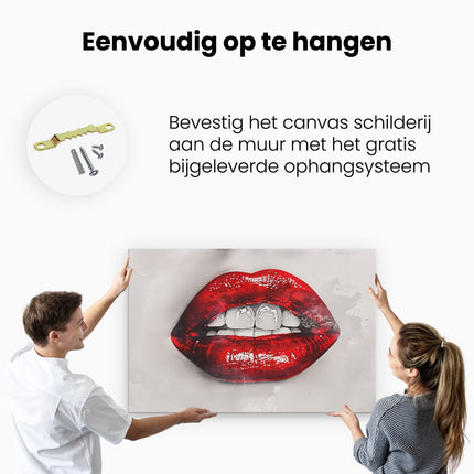 Canvas schilderij ophangen De Rode Lippen van de Vrouw met Witte Tanden