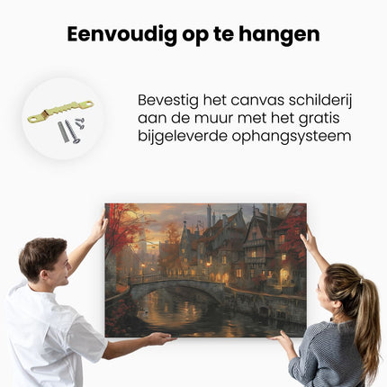 Canvas schilderij ophangen Kunstwerk van een Stad in de Schemering