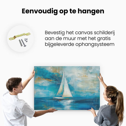 Canvas schilderij ophangen Kunstwerk van een Zeilboot in de Oceaan