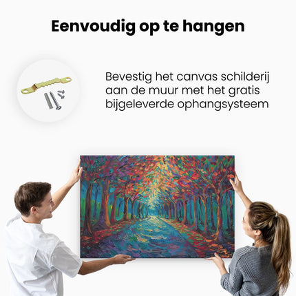 Canvas schilderij ophangen Kleurrijk Kunstwerk van een Pad door een Bos