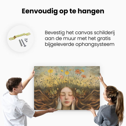 Canvas schilderij ophangen Meisje met Lang haar en Bloemen op haar Hoofd