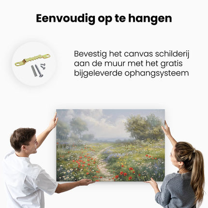 Canvas schilderij ophangen Kunstwerk van een Pad door een Veld met Wilde Bloemen