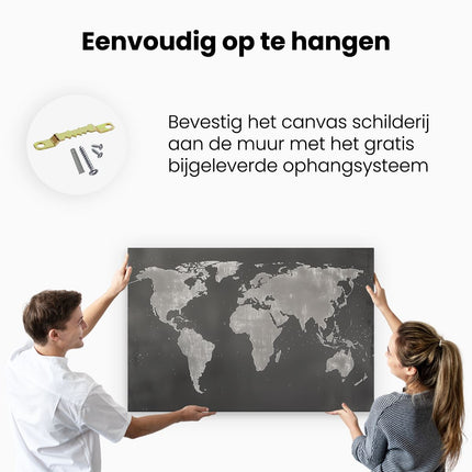 Canvas schilderij ophangen Wereldkaart op een Zwarte Achtergrond