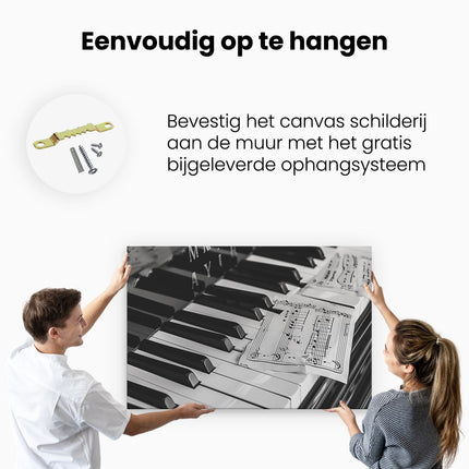 Canvas schilderij ophangen Zwart Witfoto van een Piano