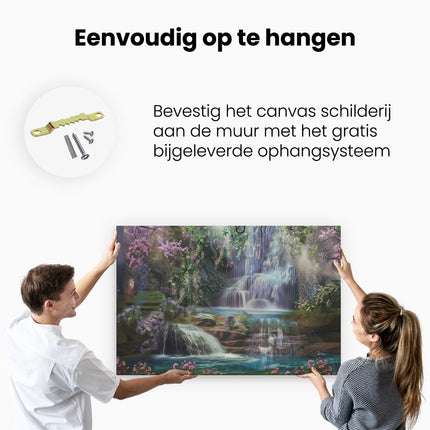 Canvas schilderij ophangen Waterval in het Bos