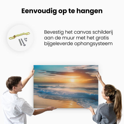 Canvas schilderij ophangen De Zon gaat onder boven de Oceaan