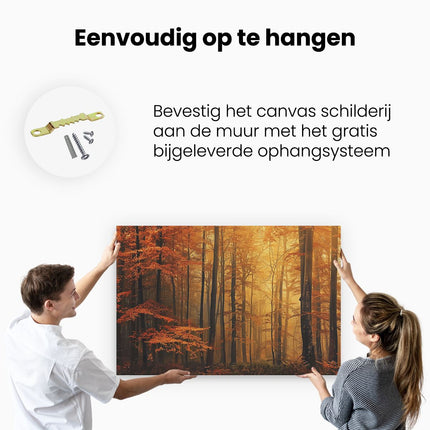 Canvas schilderij ophangen Mistig Herfstbos