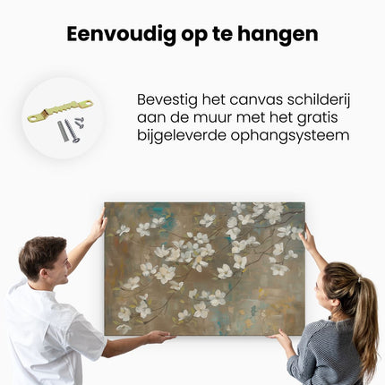 Canvas schilderij ophangen Witte Bloemen op een Tak