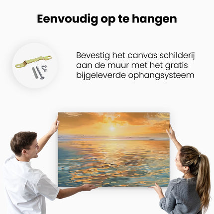 Canvas schilderij ophangen De Zon gaat onder boven de Oceaan