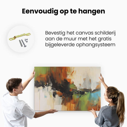 Canvas schilderij ophangen Abstract Kunstwerk met Groene, Blauwe en Oranje Kleuren