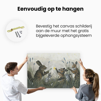 Canvas schilderij ophangen Kunstwerk van een Groep Dieren in het Gras