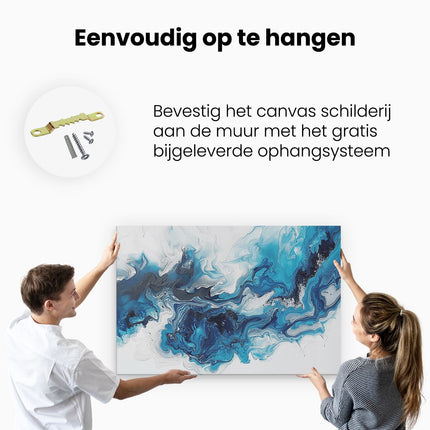 Canvas schilderij ophangen Blauw en Wit Kunstwerk op een Witte Achtergrond