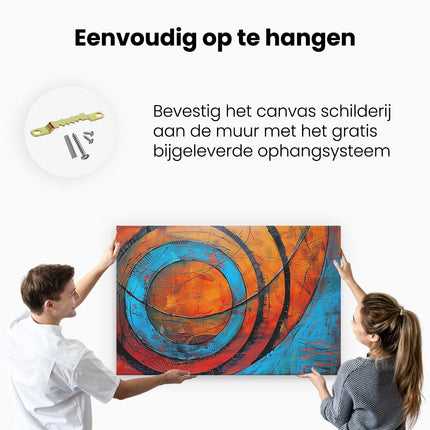 Canvas schilderij ophangen Abstract Kunstwerk met Blauwe en Oranje Cirkels