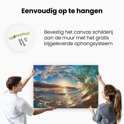 Canvas schilderij ophangen De Zon schijnt door een Golf in de Oceaan