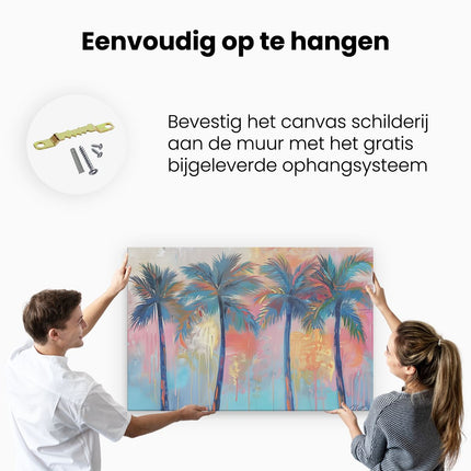 Canvas schilderij ophangen Kunstwerk van Palmbomen in een Tropische Setting