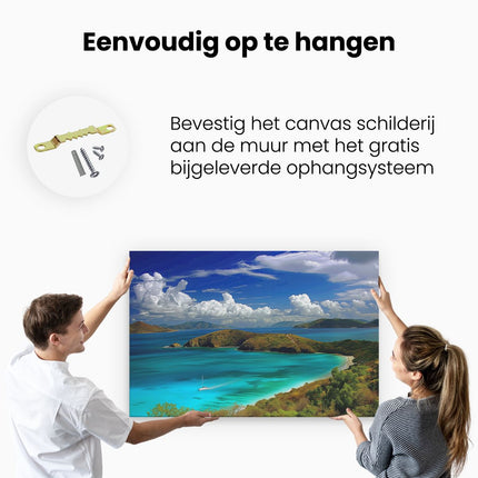 Canvas schilderij ophangen Zeilboot op een Blauwe Zee