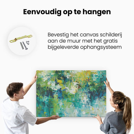Canvas schilderij ophangen Abstract Kunstwerk van Groen, Blauw en Geel