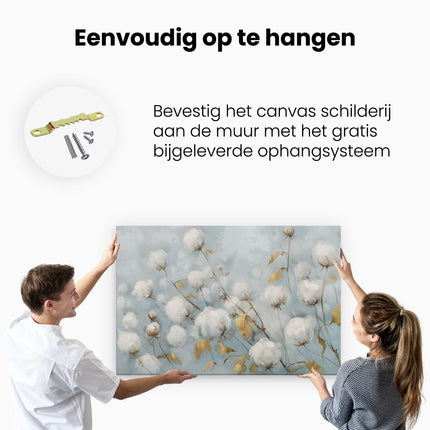 Canvas schilderij ophangen Wit Katoen in een Veld