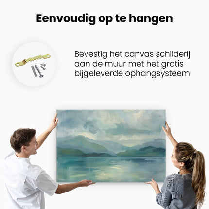 Canvas schilderij ophangen Kunstwerk van een Meer met Wolken aan de Hemel