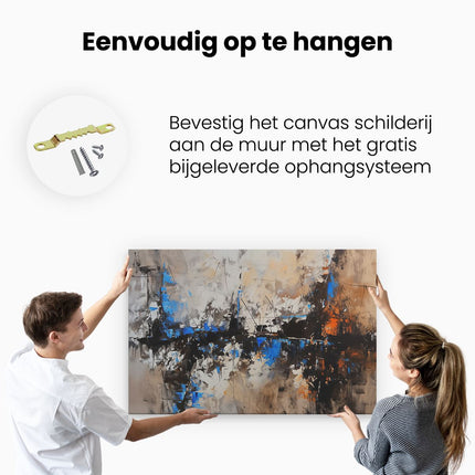 Canvas schilderij ophangen Abstract Kunstwerk met Blauwe, Bruine en Oranje Kleuren