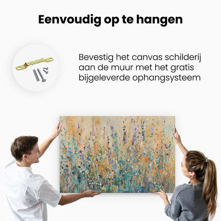 Canvas schilderij ophangen Abstract Kunstwerk van een Veld met Bloemen