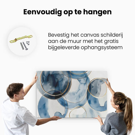 Canvas schilderij ophangen Blauwe en Gouden Cirkels