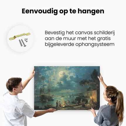 Canvas schilderij ophangen Kunstwerk van Mensen op een Boot bij Nacht