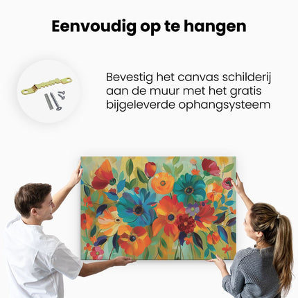 Canvas schilderij ophangen Kleurrijke Bloemen in een Vaas