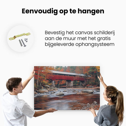 Canvas schilderij ophangen Overdekte Brug over een Rivier