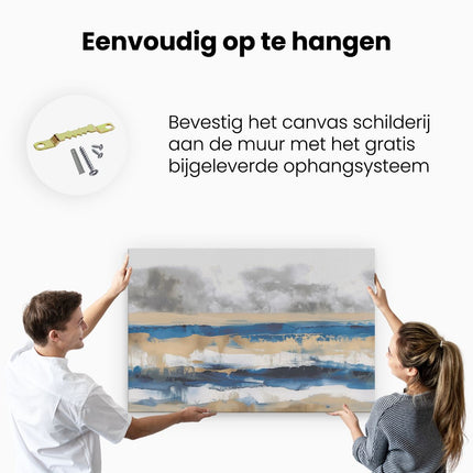 Canvas schilderij ophangen Abstract Kunstwerk van Blauw en Beige