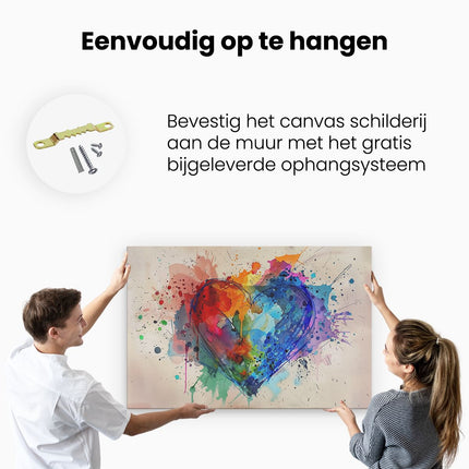 Canvas schilderij ophangen Kleurrijk Hart met Verfspatten