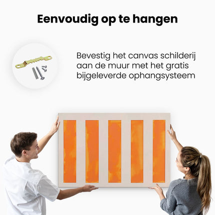 Canvas schilderij ophangen Oranje en Witte Strepen op een Witte Achtergrond