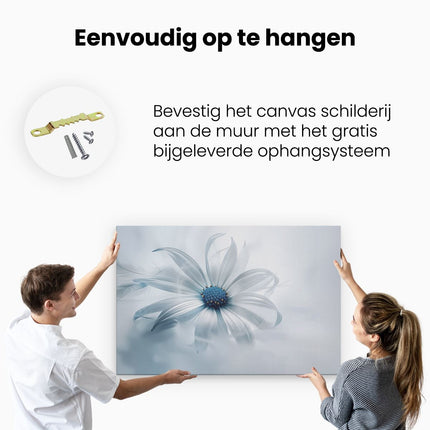 Canvas schilderij ophangen Witte Bloem met Blauwe Veren