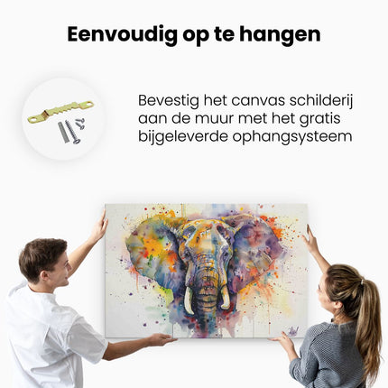 Canvas schilderij ophangen Olifant met Kleurrijke Verfspatten