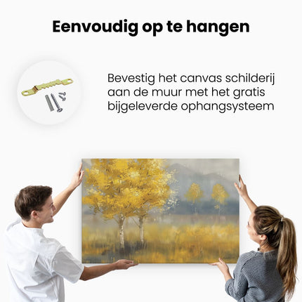 Canvas schilderij ophangen Kunstwerk van een Gele Boom in een Veld