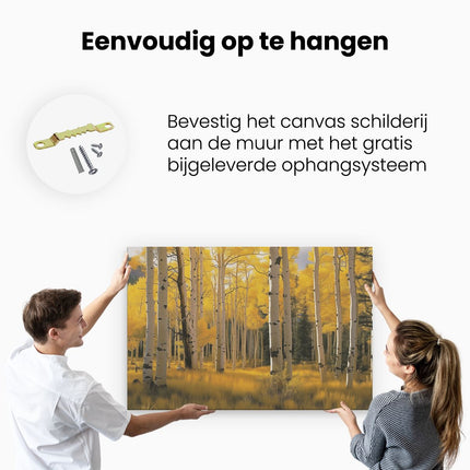 Canvas schilderij ophangen Bos van Gele Espenbomen