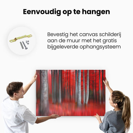 Canvas schilderij ophangen Rode Bomen in een Bos