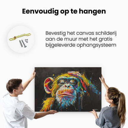 Canvas schilderij ophangen Kleurrijk Kunstwerk van een Chimpansee