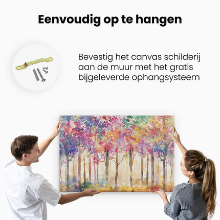 Canvas schilderij ophangen Aquarelkunstwerk van Kleurrijke Bomen
