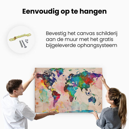 Canvas schilderij ophangen Aquarel Wereldkaart op een Stuk Papier