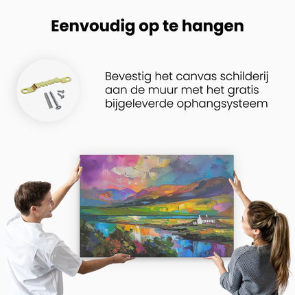 Canvas schilderij ophangen Kleurrijk Kunstwerk van een Huis in Schotland