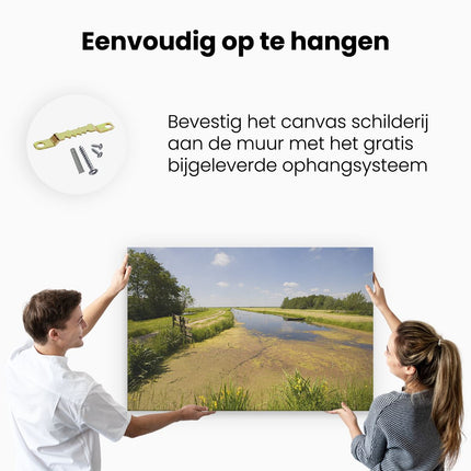Canvas schilderij ophangen Raam met Noordhollands Landschap