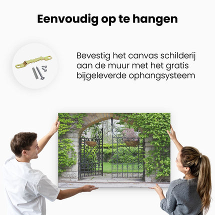 Canvas schilderij ophangen Hek naar het Park