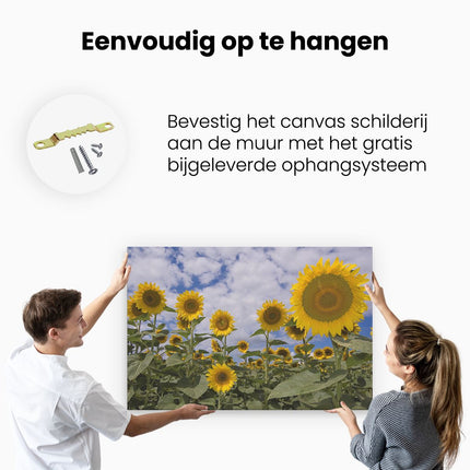 Canvas schilderij ophangen Zonnebloemen op de Voorgrond
