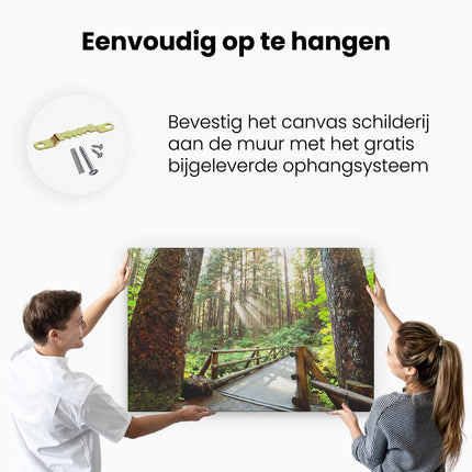 Canvas schilderij ophangen Brug in het Bos